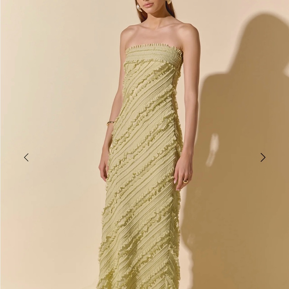 Endless Rose Strapless Textured Dress in Soft Green